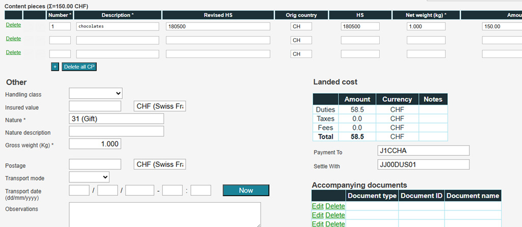 Final cost summary screen