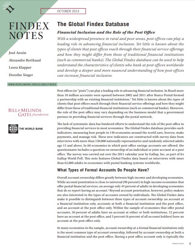 Le rôle des postes dans l'inclusion financière