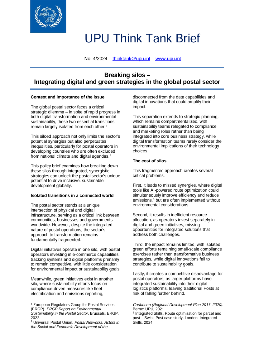 Breaking silos – Integrating digital and green strategies in the global postal sector