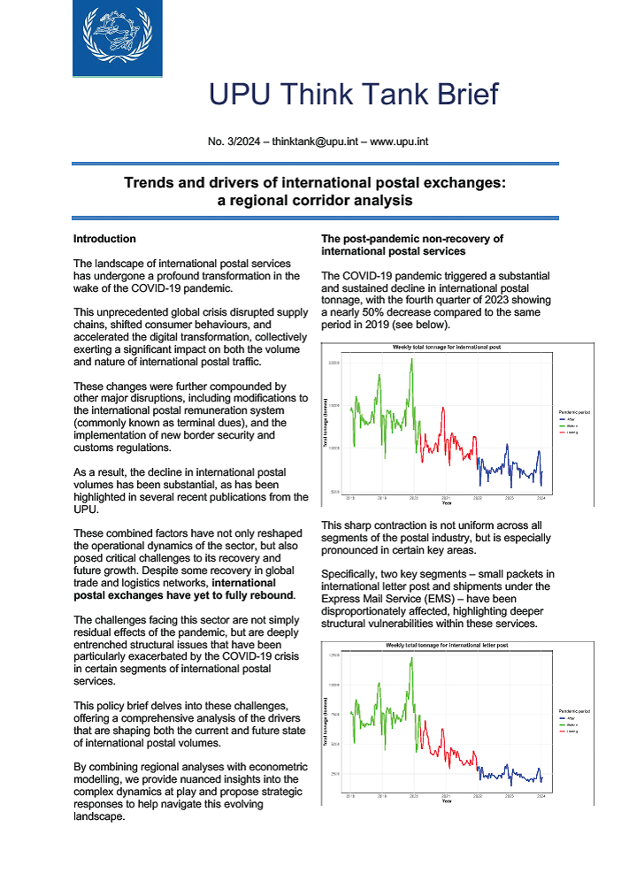 Trends and drivers of international postal exchanges: a regional corridor analysis